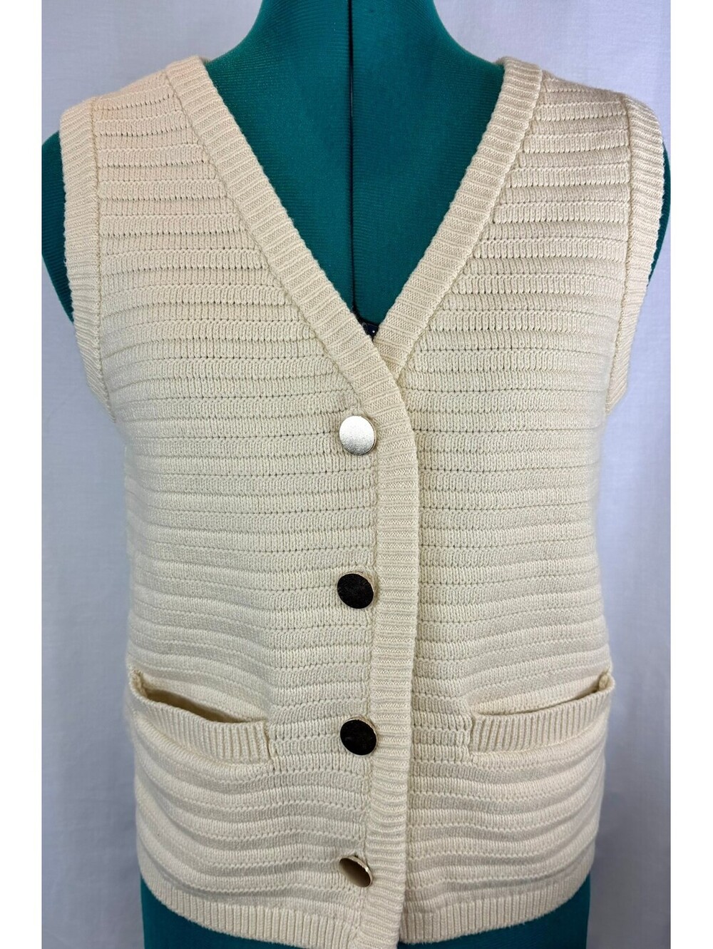 Sanctuary Textured Sweater Vest XS Macrame Ivory Gold Buttons Evereve